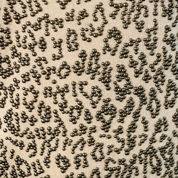 MICHAEL KORS COLLECTION Size L Tan Copper Cashmere Studded Animal Print Sweater - Picture 2 of 7